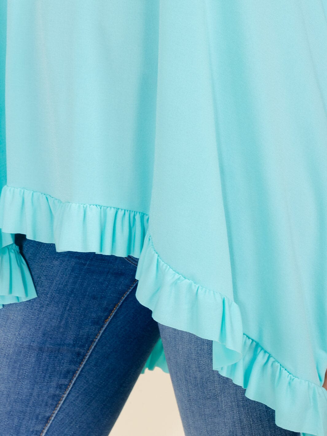 WOMEN'S 3/4 SLEEVES RUFFLE BOTTOM HEM TUNIC HIGH-LOW TOP