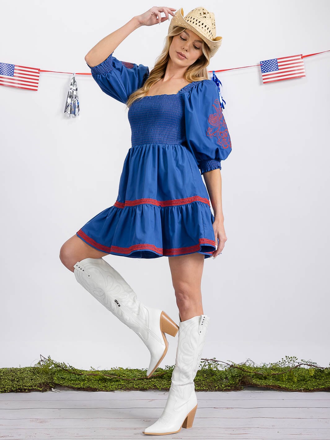 WOMEN'S SHORT PUFF SLEEVE SMOCK TIERED BACK TIE MINI DRESS