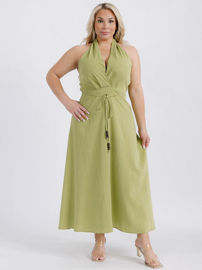 PLUS SIZE SLEEVELESS HALTER NECK OPEN BACK MAXI DRESS