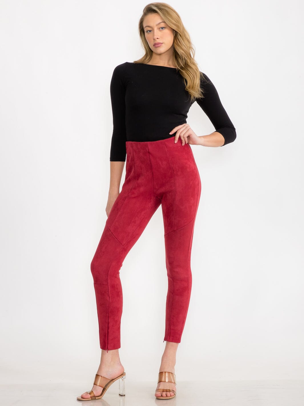 WOMEN'S ZIPPER CLOSURE SKINNY LEG VELVET PANTS
