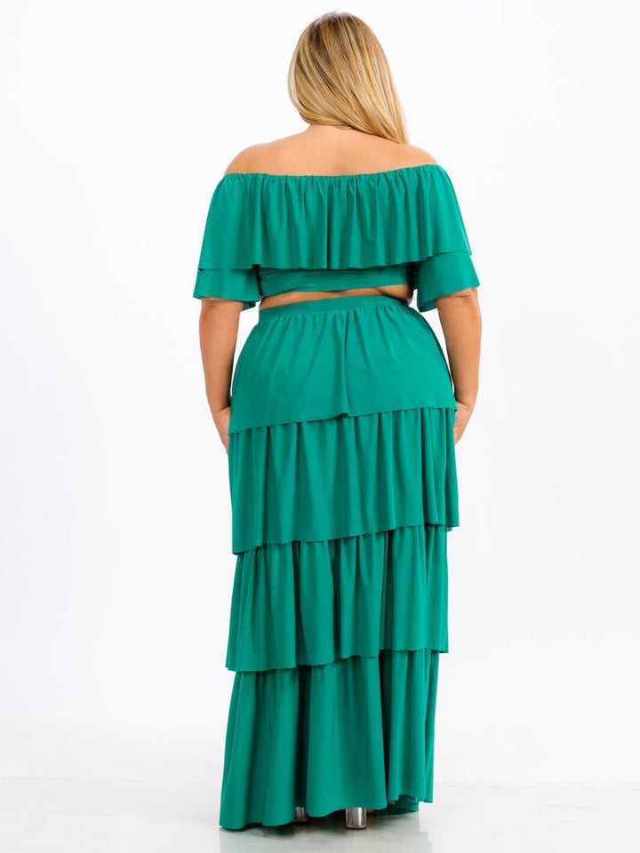 PLUS SIZE OFF SHOULDER TOP & MAXI SKIRT TIERED RUFFLE 2PC. SET