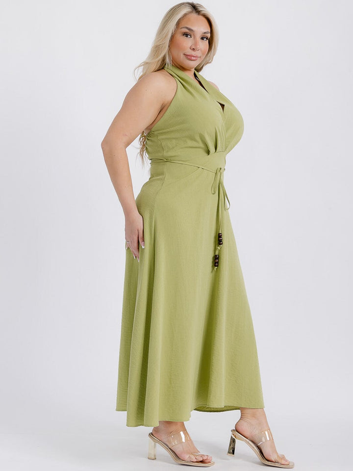PLUS SIZE SLEEVELESS HALTER NECK OPEN BACK MAXI DRESS