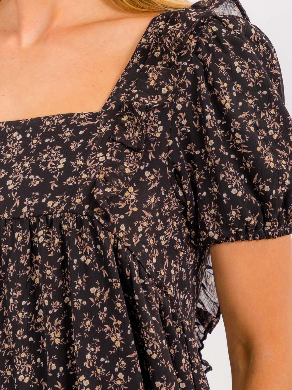WOMEN'S SHORT PUFF SLEEVE SQUARE NECK FLORAL TIERED MAXI DRESS