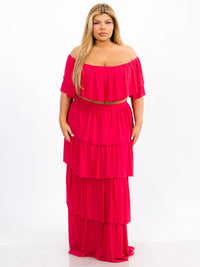 PLUS SIZE OFF SHOULDER TOP & MAXI SKIRT TIERED RUFFLE 2PC. SET