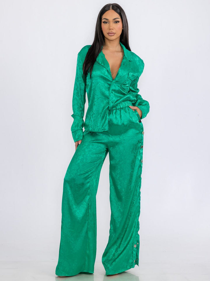 WOMEN'S LONG SLEEVE BLOUSE & ELASTIC WAIST PANTS DETAILED PRINTED 2PC. SET