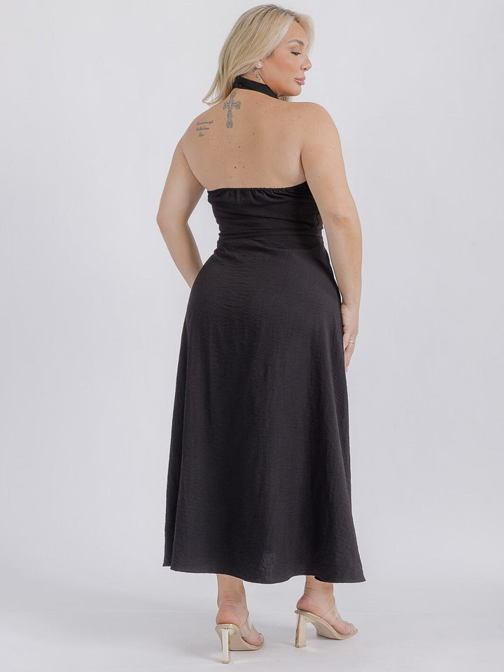PLUS SIZE SLEEVELESS HALTER NECK OPEN BACK MAXI DRESS