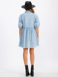 WOMEN'S SHORT SLEEVE BUTTON UP POCKETS DENIM WASHED MINI DRESS