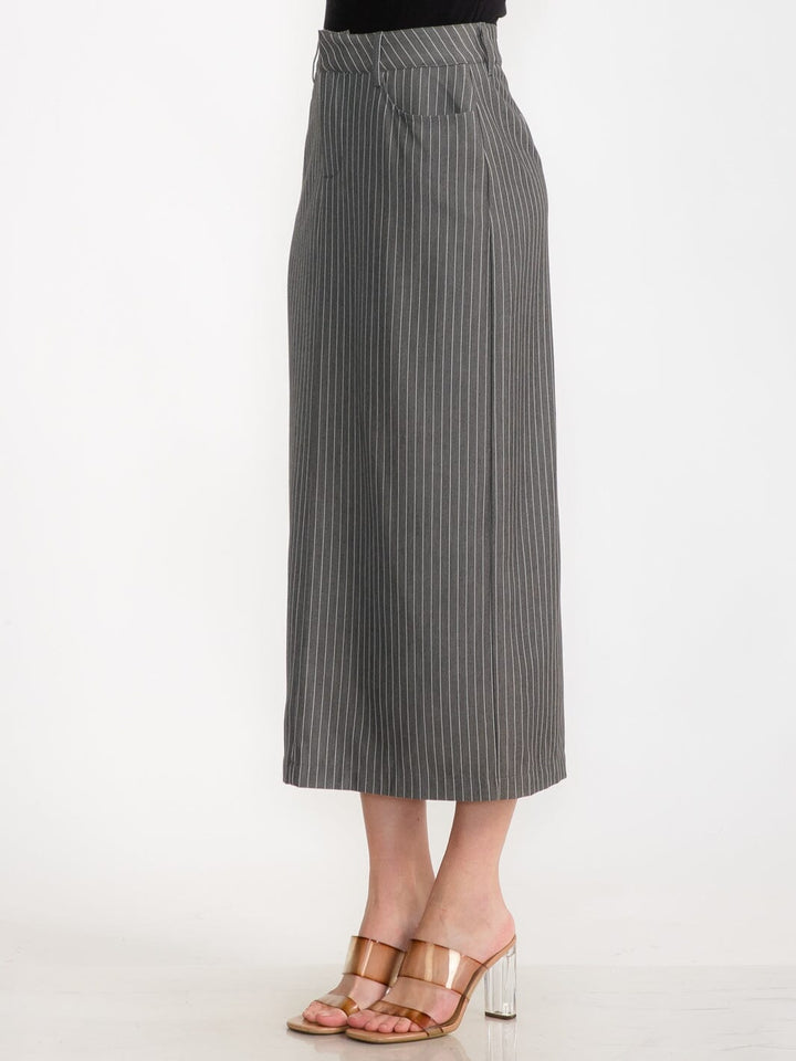 WOMEN'S BUTTON CLOSURE POCKETS STRIPES MAXI SKIRT