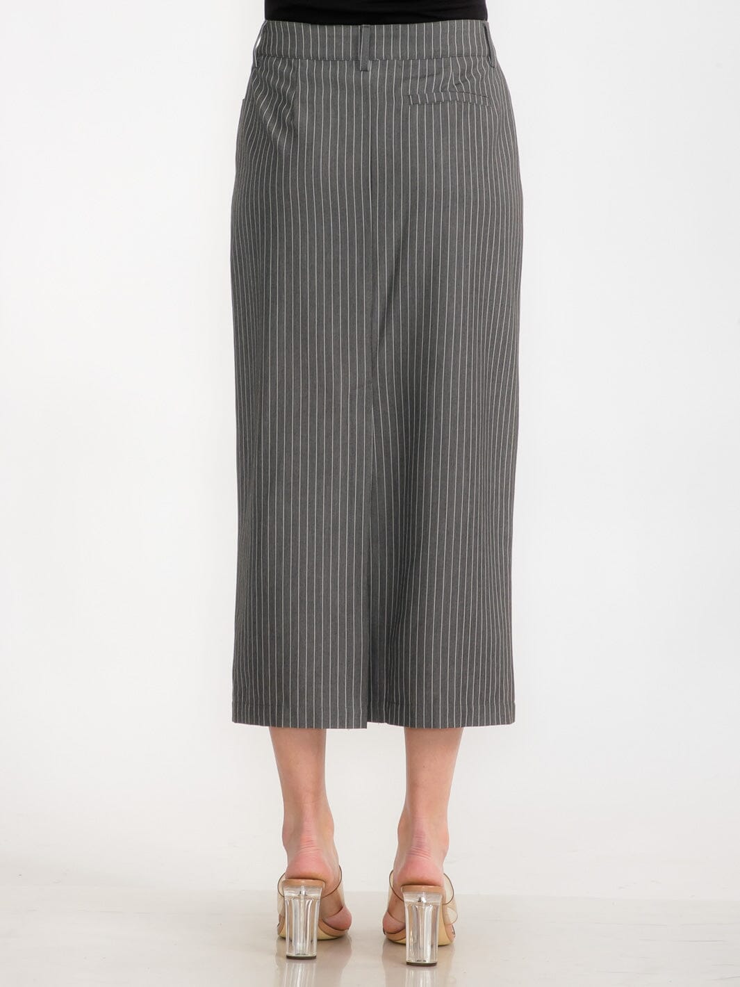 WOMEN'S BUTTON CLOSURE POCKETS STRIPES MAXI SKIRT