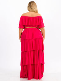 PLUS SIZE OFF SHOULDER TOP & MAXI SKIRT TIERED RUFFLE 2PC. SET
