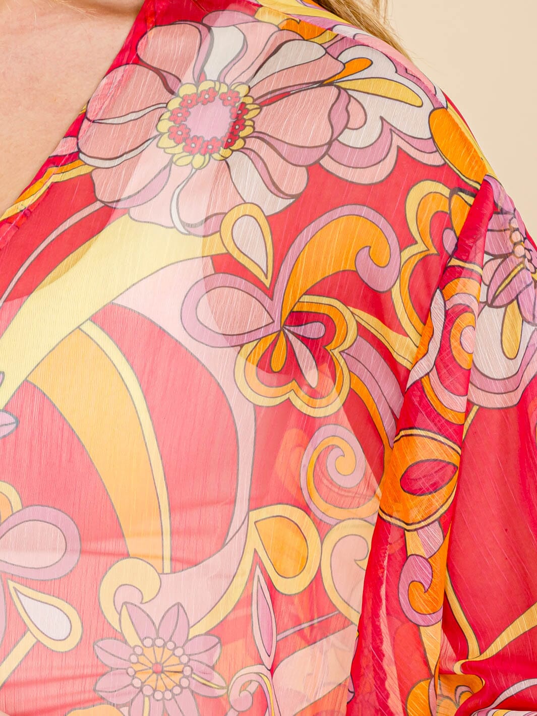 WOMEN'S LONG SLEEVE OPEN FRONT MULTI PRINT KIMONO