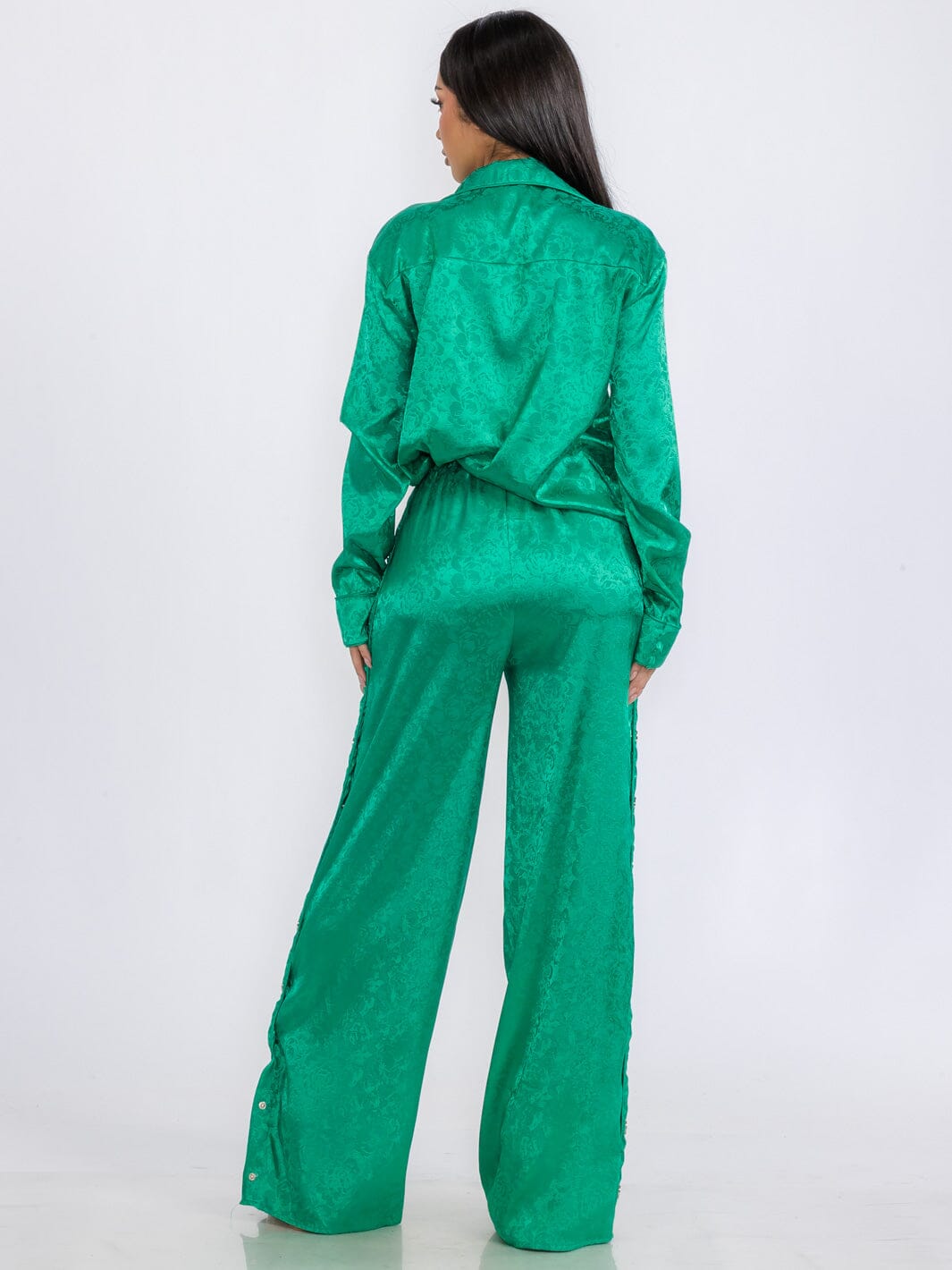 WOMEN'S LONG SLEEVE BLOUSE & ELASTIC WAIST PANTS DETAILED PRINTED 2PC. SET