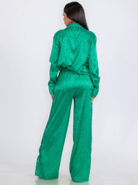 WOMEN'S LONG SLEEVE BLOUSE & ELASTIC WAIST PANTS DETAILED PRINTED 2PC. SET