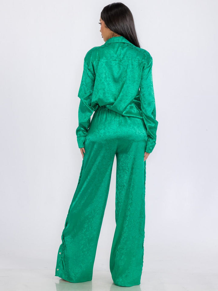 WOMEN'S LONG SLEEVE BLOUSE & ELASTIC WAIST PANTS DETAILED PRINTED 2PC. SET