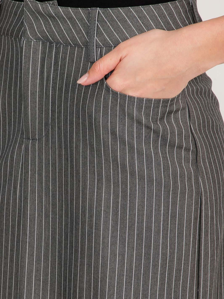 WOMEN'S BUTTON CLOSURE POCKETS STRIPES MAXI SKIRT