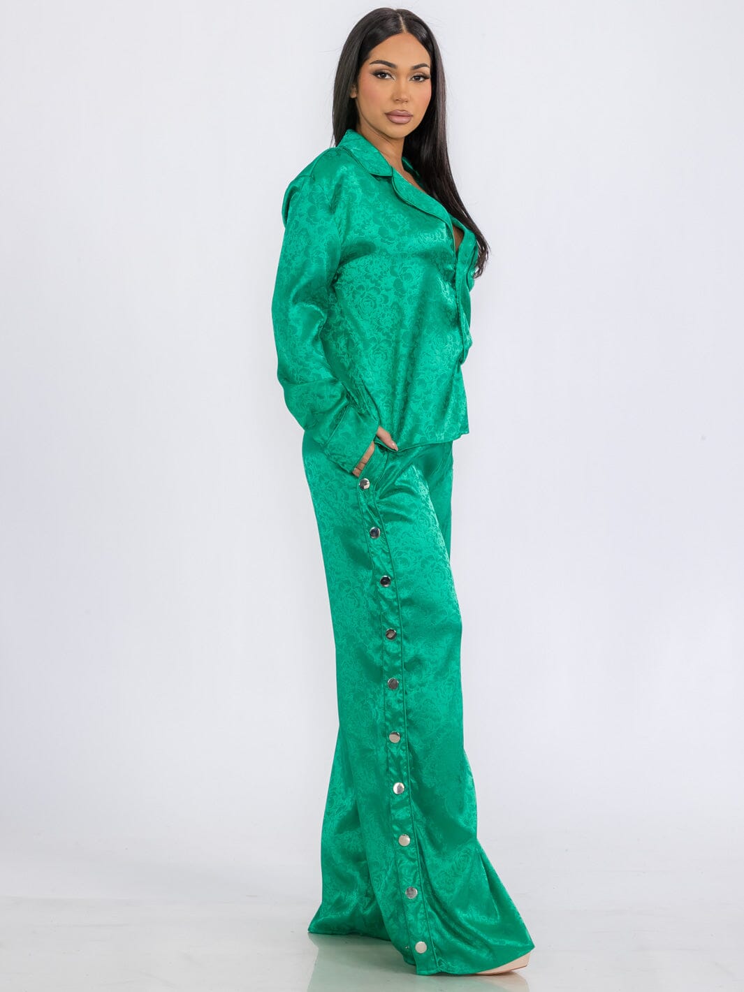 WOMEN'S LONG SLEEVE BLOUSE & ELASTIC WAIST PANTS DETAILED PRINTED 2PC. SET