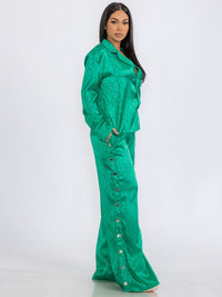WOMEN'S LONG SLEEVE BLOUSE & ELASTIC WAIST PANTS DETAILED PRINTED 2PC. SET