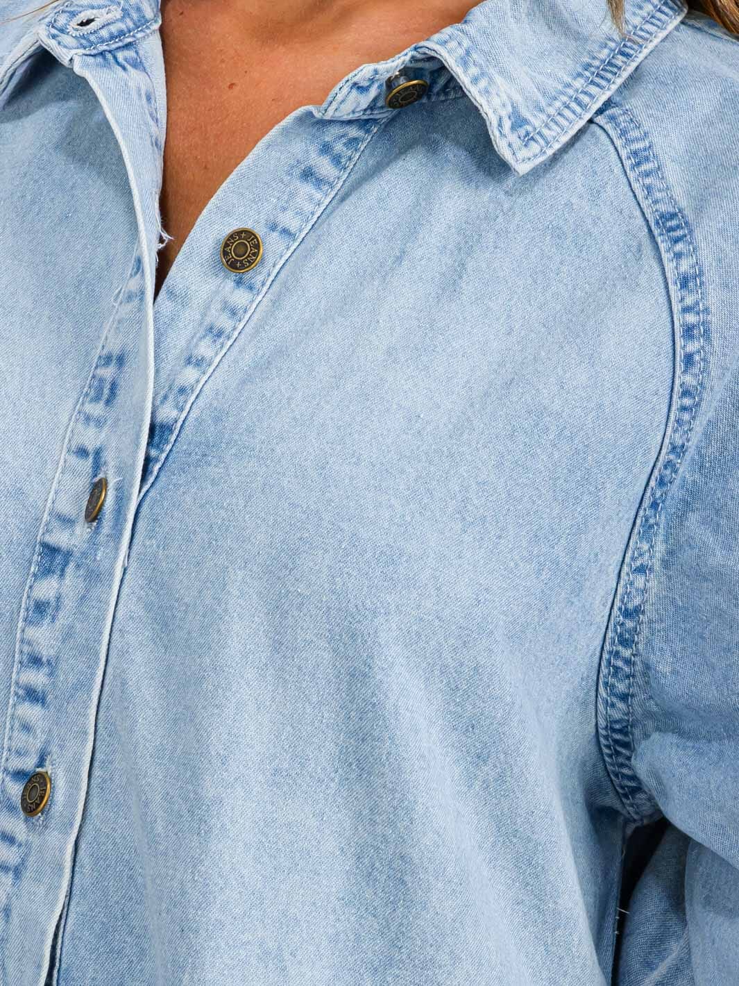 WOMEN'S SHORT SLEEVE BUTTON UP POCKETS DENIM WASHED MINI DRESS