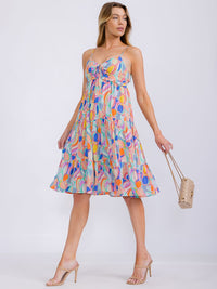 WOMEN'S SLEEVELESS MULTI PRINT TIERED MIDI DRESS