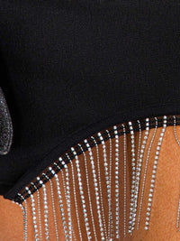 WOMEN'S LONG SLEEVE CROP TOP & ZIP UP MINI FRINGE SKIRT BANDAGE 2PC.SET