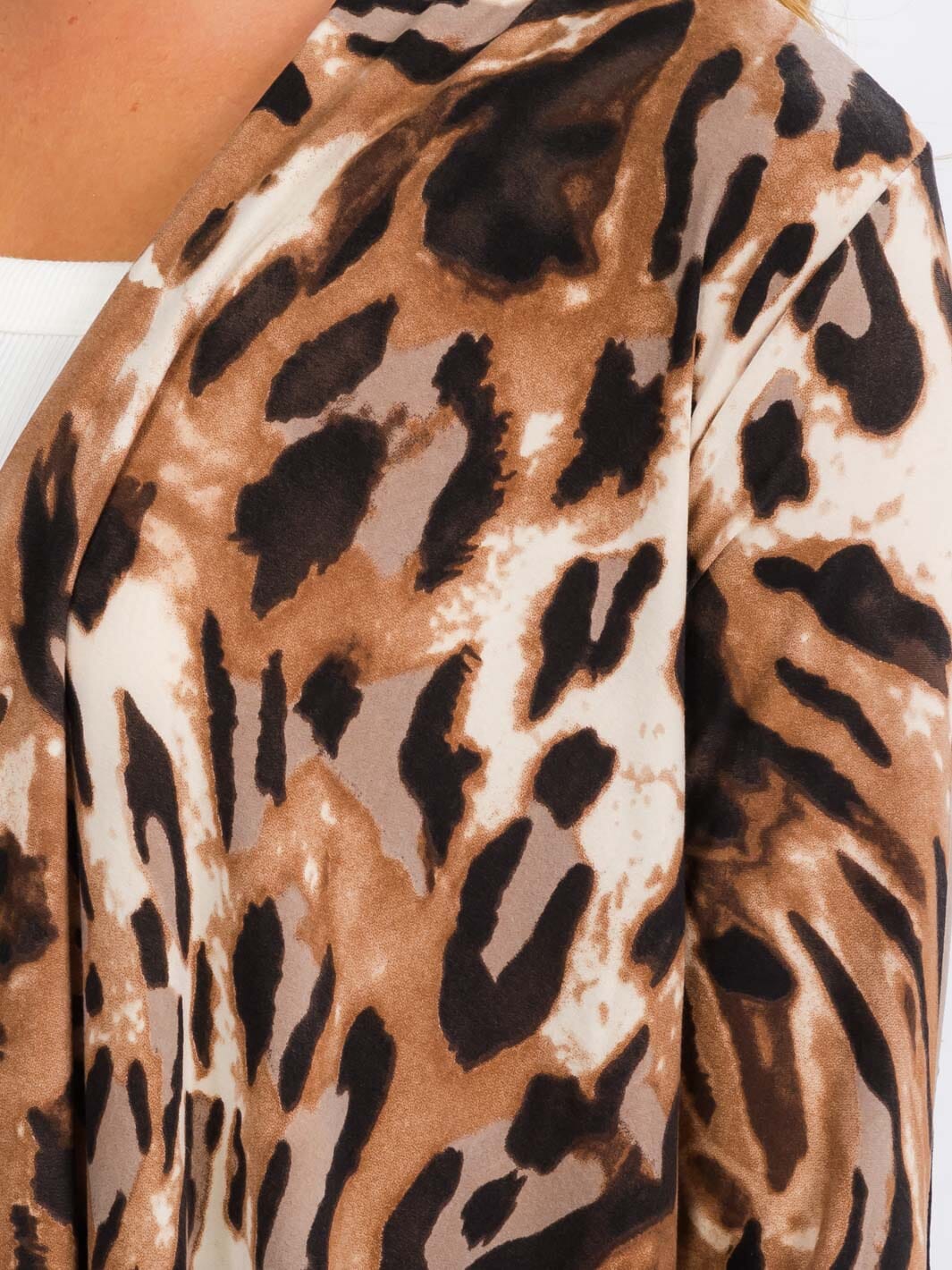 WOMEN'S LONG SLEEVE OPEN FRONT ELBOW PATCH ANIMAL PRINT CARDIGAN