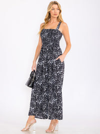 WOMEN'S SLEEVELESS SMOCK POCKETS ANIMAL PRINT WIDE LEG JUMPSUIT