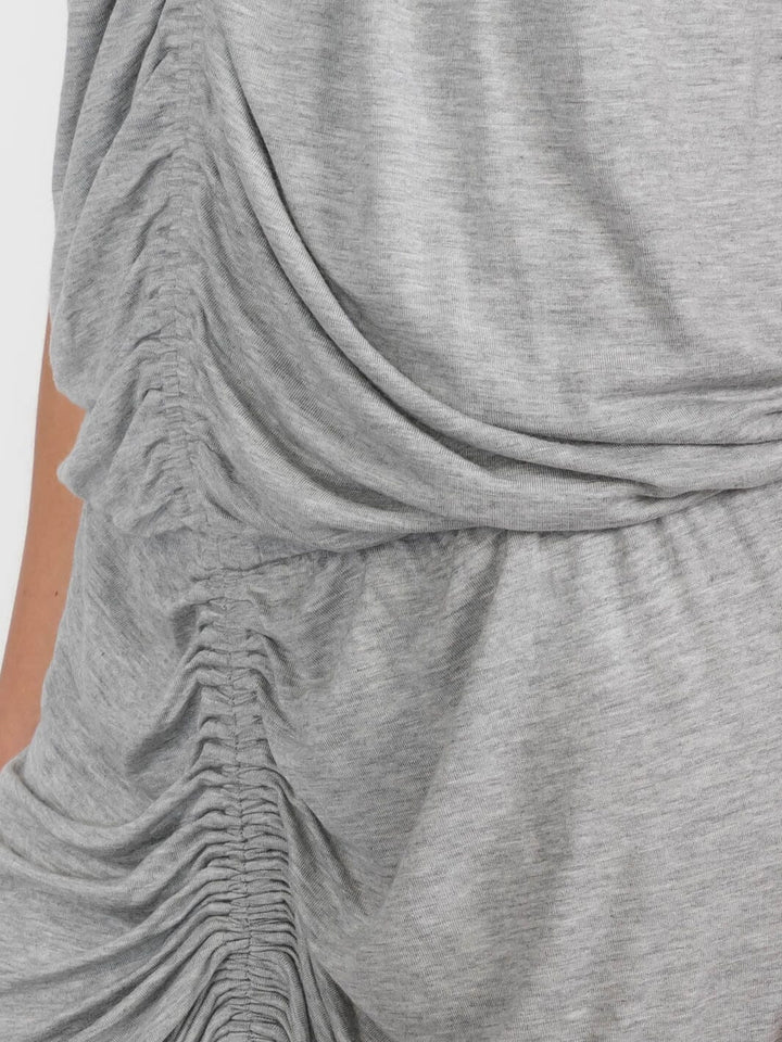 WOMEN'S SLEEVELESS V-NECK FRONT RUCHED BODYCON MIDI DRESS