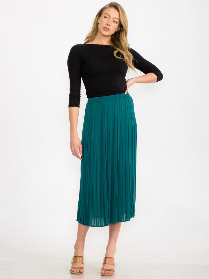 WOMEN'S ELASTIC WAIST PLEATED MIDI SKIRT