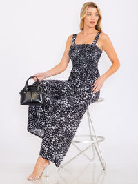 WOMEN'S SLEEVELESS SMOCK POCKETS ANIMAL PRINT WIDE LEG JUMPSUIT