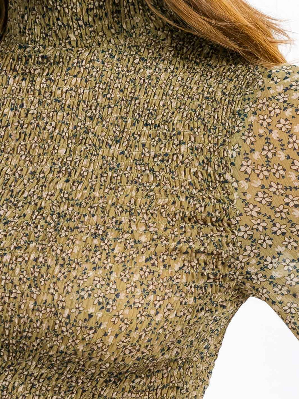 WOMEN'S 3/4 SLEEVE MOCK NECK SMOCK FLORAL PEPLUM BLOUSE TOP