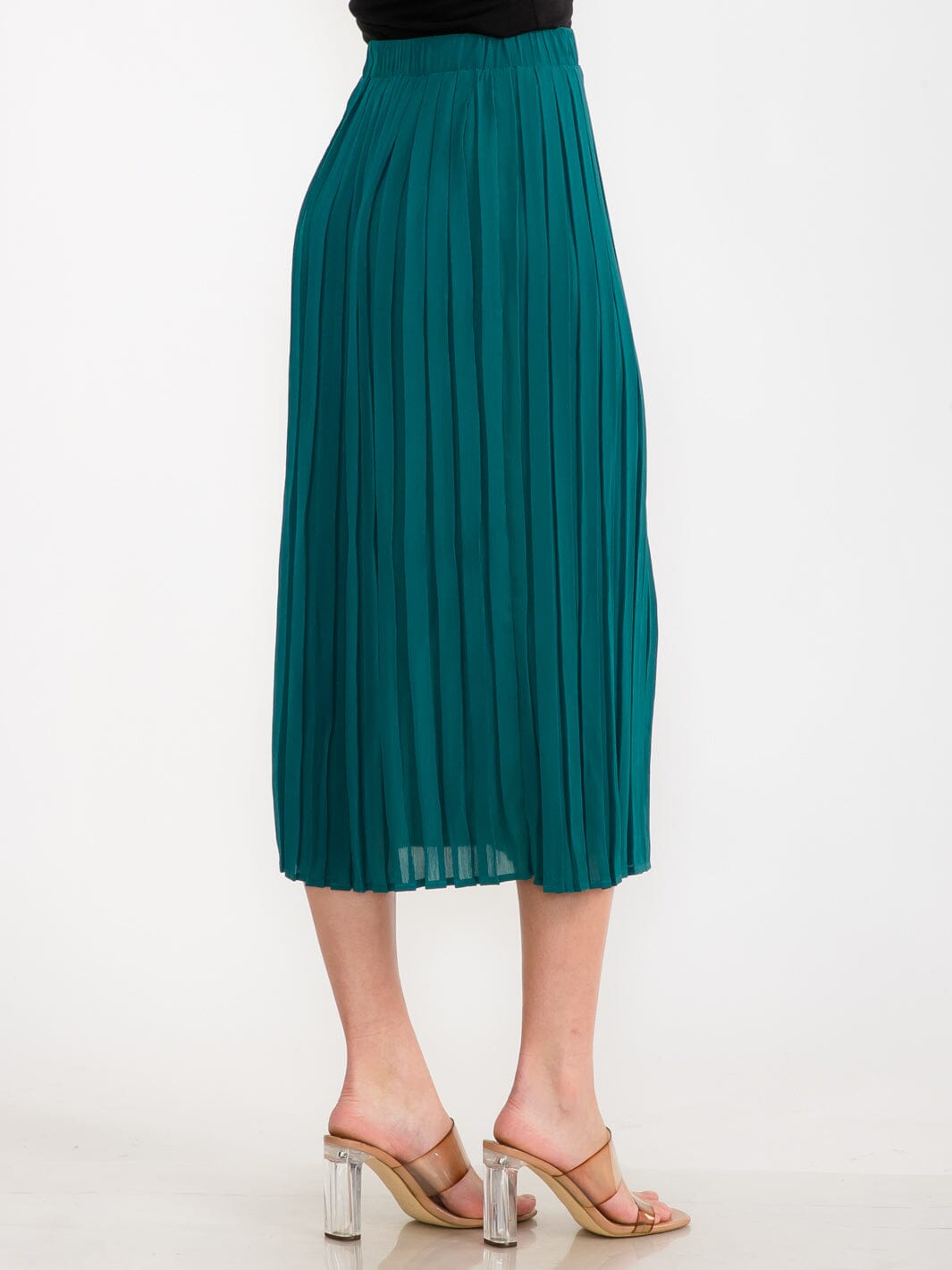 WOMEN'S ELASTIC WAIST PLEATED MIDI SKIRT