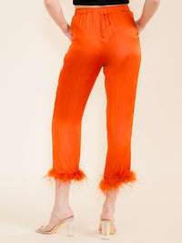 WOMEN'S ELASTIC WAIST FRONT POCKETS FEATHER LEG DETAILED PANTS