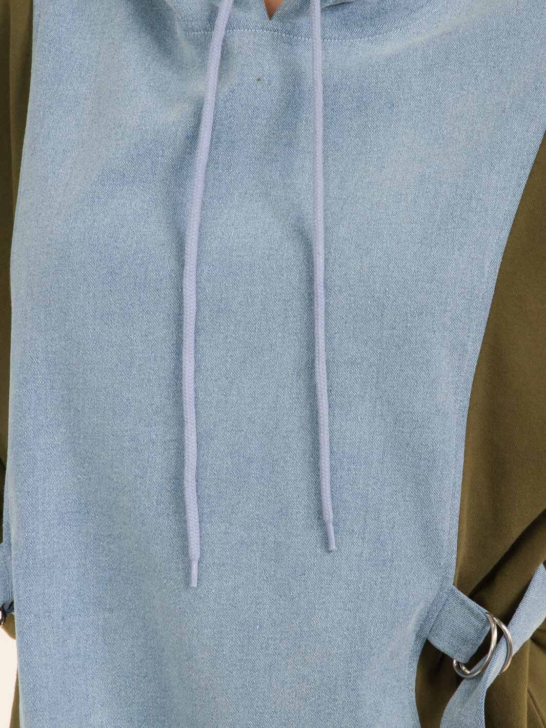 WOMEN'S LONG SLEEVES HOODED DENIM CONTRAST MINI DRESS