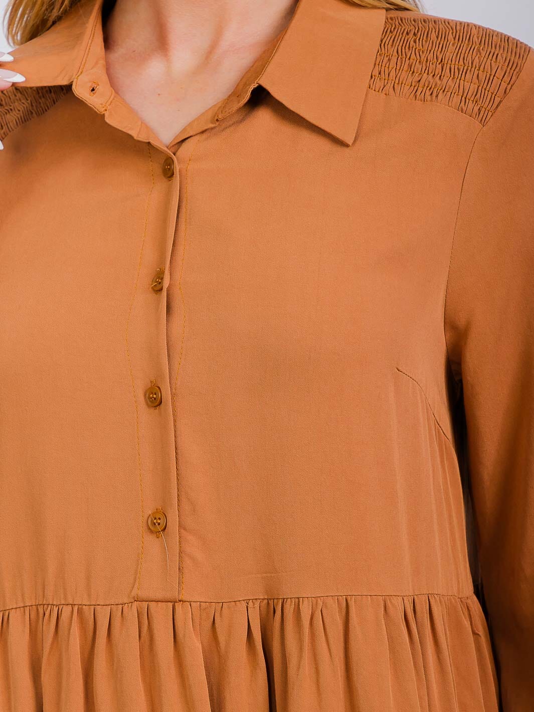 WOMEN'S LONG SLEEVE BUTTON UP TIERED TUNIC MINI DRESS