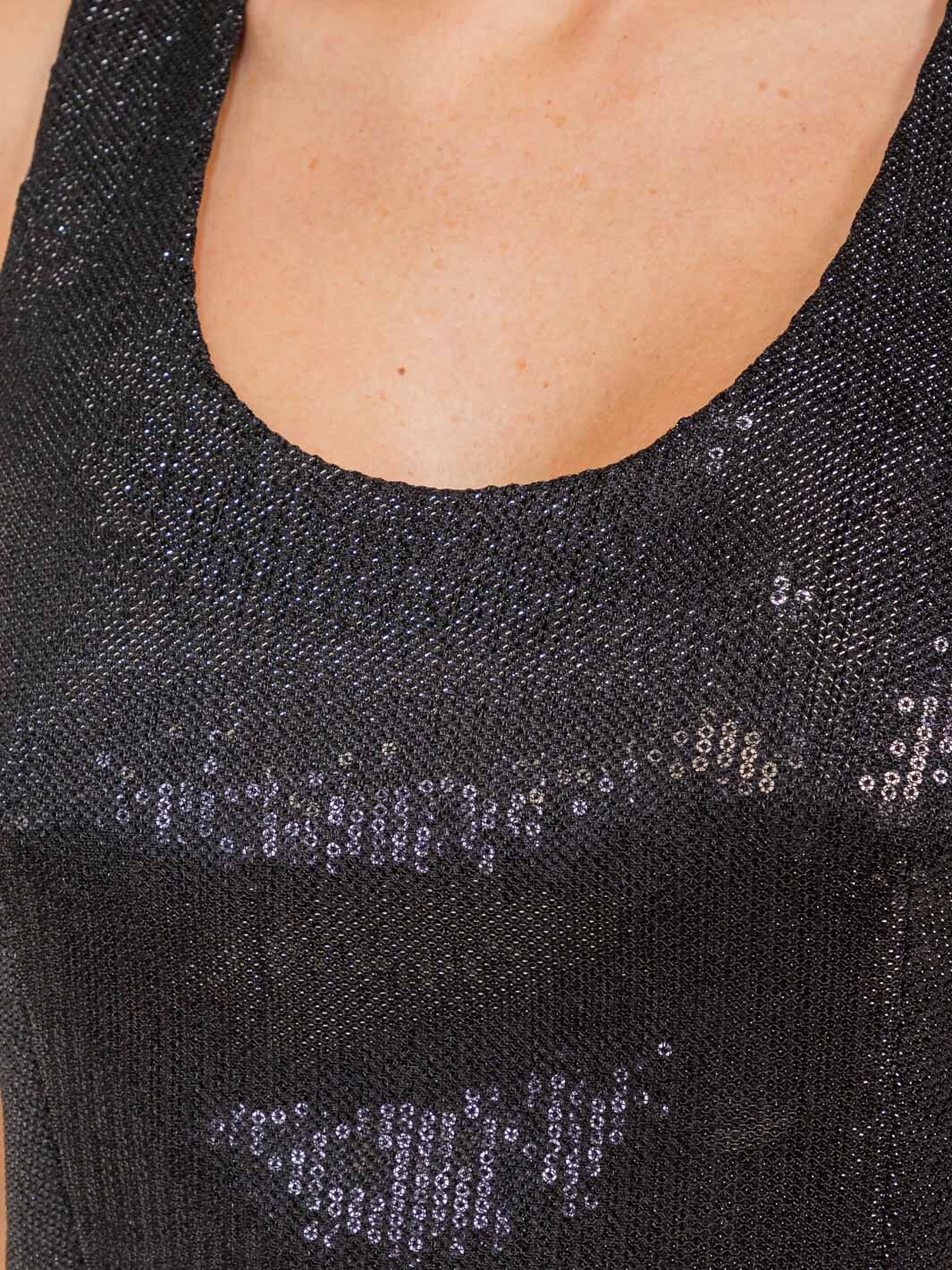 WOMEN'S SLEEVELESS V-NECK SEQUINS CROP TANK TOP