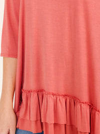 WOMEN'S 3/4 SLEEVES RUFFLE BOTTOM HEM TUNIC HIGH-LOW TOP