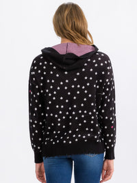 WOMEN'S LONG SLEEVE STARS PRINT PULLOVER HOODED TOP