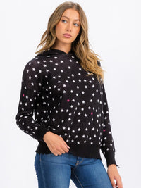 WOMEN'S LONG SLEEVE STARS PRINT PULLOVER HOODED TOP
