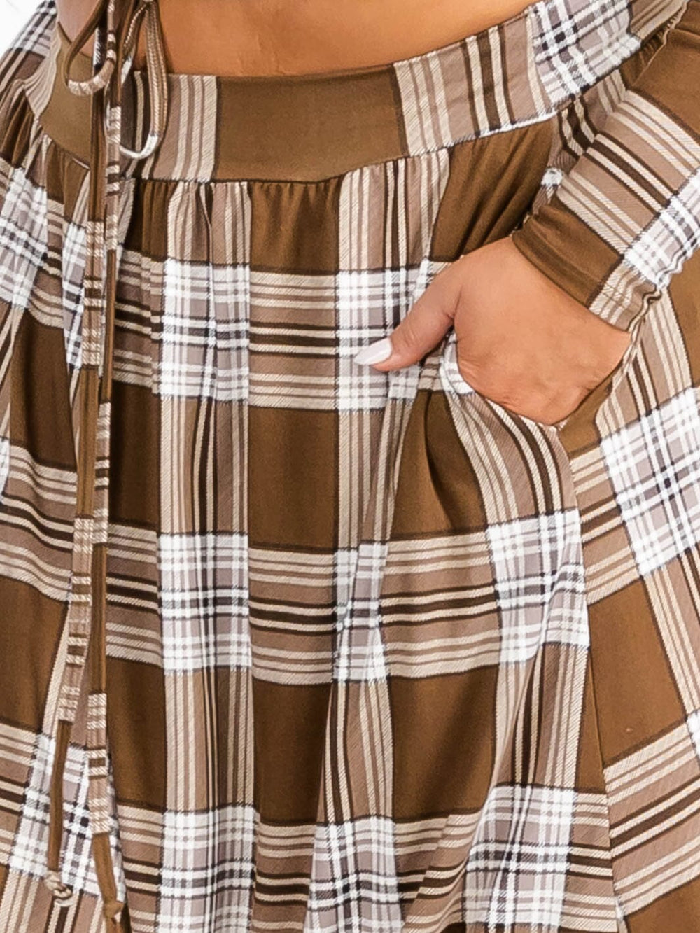 PLUS SIZE LONG SLEEVE WRAP TOP & MAXI SKIRT PLAID 2PC. SET