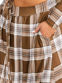PLUS SIZE LONG SLEEVE WRAP TOP & MAXI SKIRT PLAID 2PC. SET