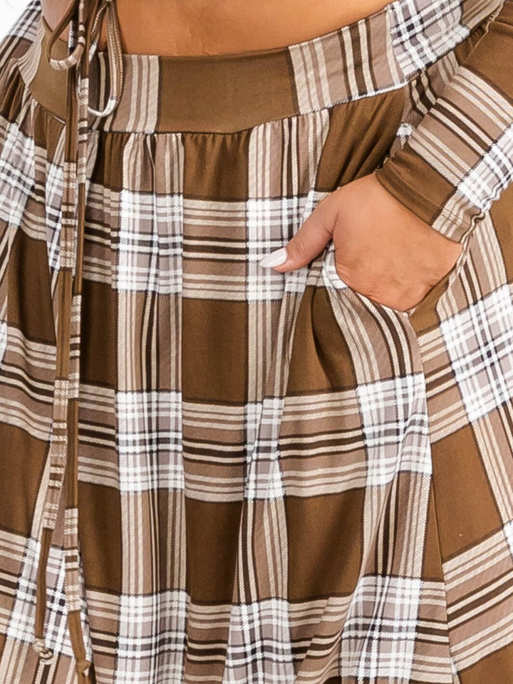 PLUS SIZE LONG SLEEVE WRAP TOP & MAXI SKIRT PLAID 2PC. SET