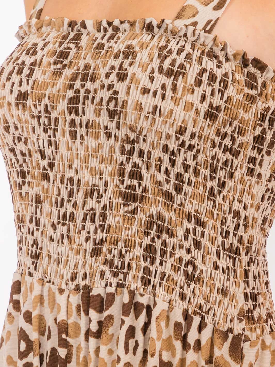 WOMEN'S SLEEVELESS SMOCK POCKETS ANIMAL PRINT WIDE LEG JUMPSUIT