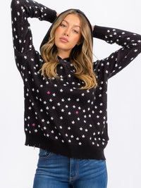 WOMEN'S LONG SLEEVE STARS PRINT PULLOVER HOODED TOP