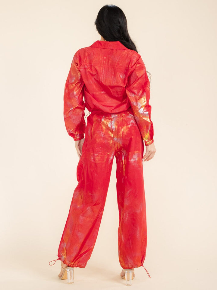 WOMEN'S LONG SLEEVE POCKET TOP & ELASTIC WAIST PANTS SHIMMER 2PC SETS
