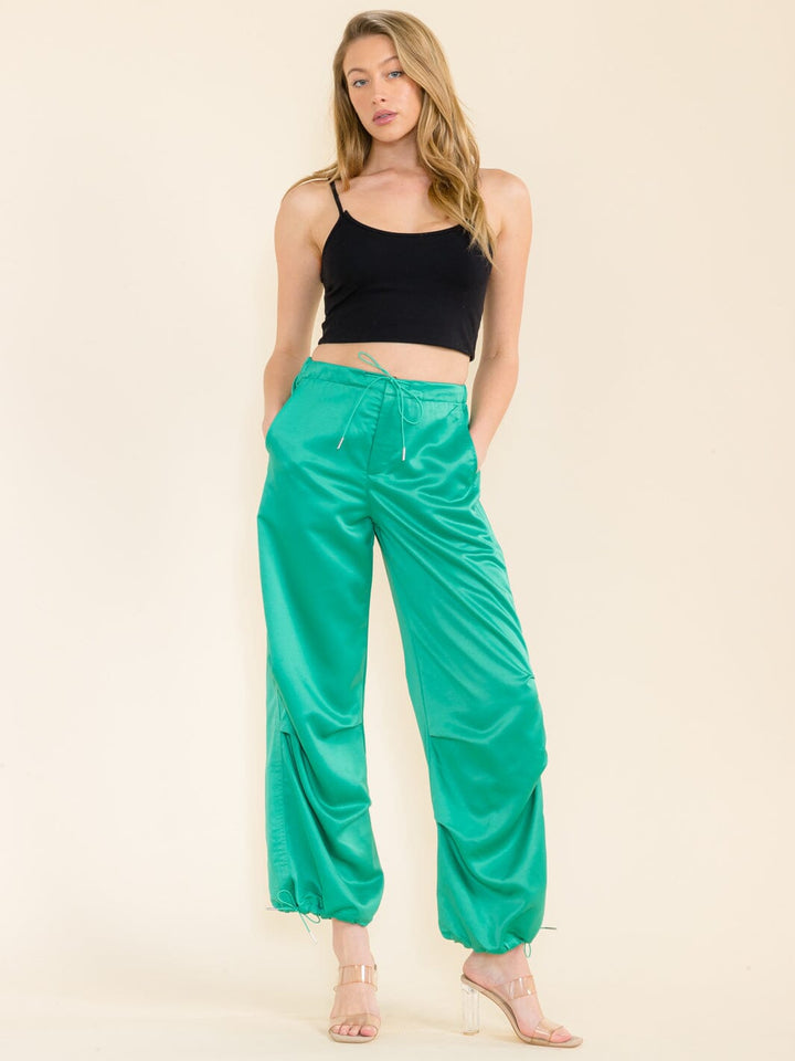 WOMEN'S ELASTIC WAIST POCKETS JOGGER PANTS