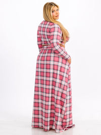 PLUS SIZE LONG SLEEVE WRAP TOP & MAXI SKIRT PLAID 2PC. SET