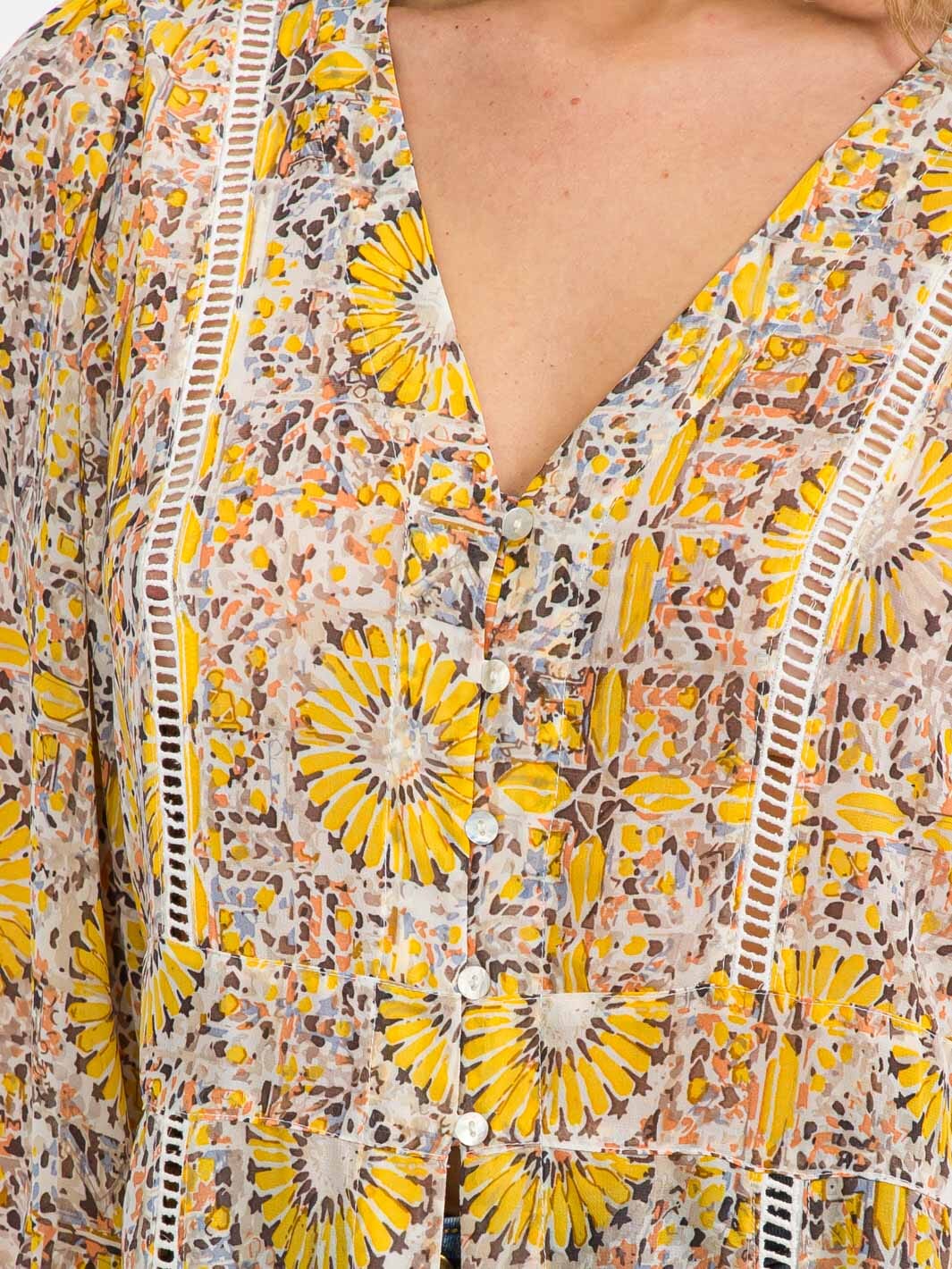 WOMEN'S 3/4 SLEEVE BUTTON UP MULTI PRINT KIMONO