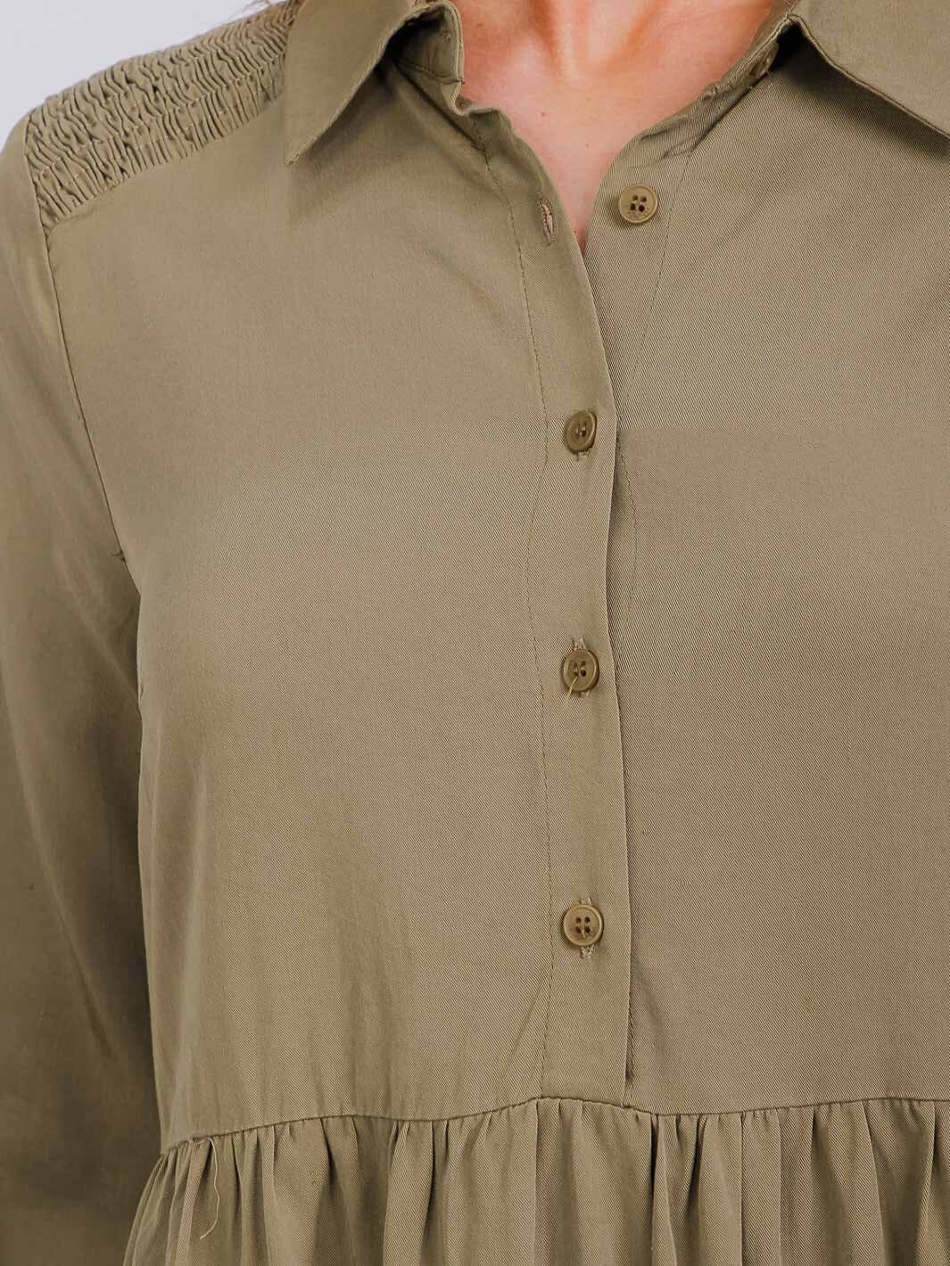 WOMEN'S LONG SLEEVE BUTTON UP TIERED TUNIC MINI DRESS