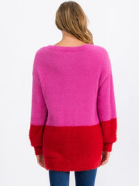 WOMEN'S LONG SLEEVE FUZZY COLORBLOCK PULLOVER SWEATER