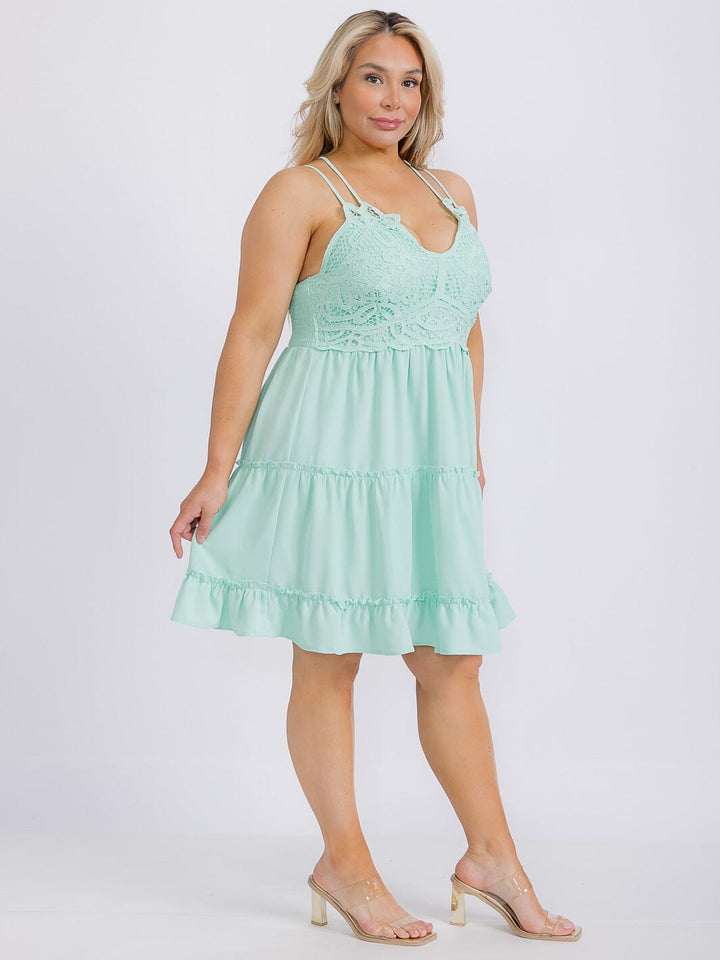 PLUS SIZE SLEEVELESS OPEN BACK LACE FIT & FLARE MINI DRESS